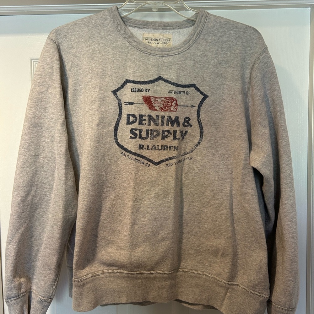 Ralph Lauren Denim & Supply Heather Gray Crewneck Sweatshirt with Logo